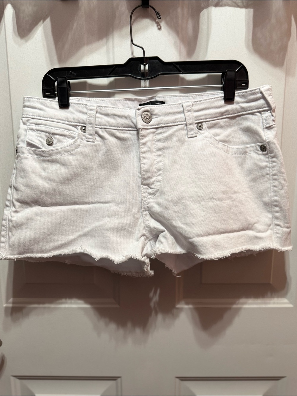 True Religion Joey Low Rise White Frayed Denim Cutoff Shorts Size 33